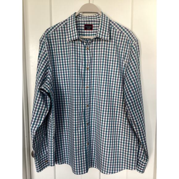 Untuckit Men 100% Cotton Check Wrinkle-Free Button Down Shirt Blue White XXLarge - Picture 2 of 9